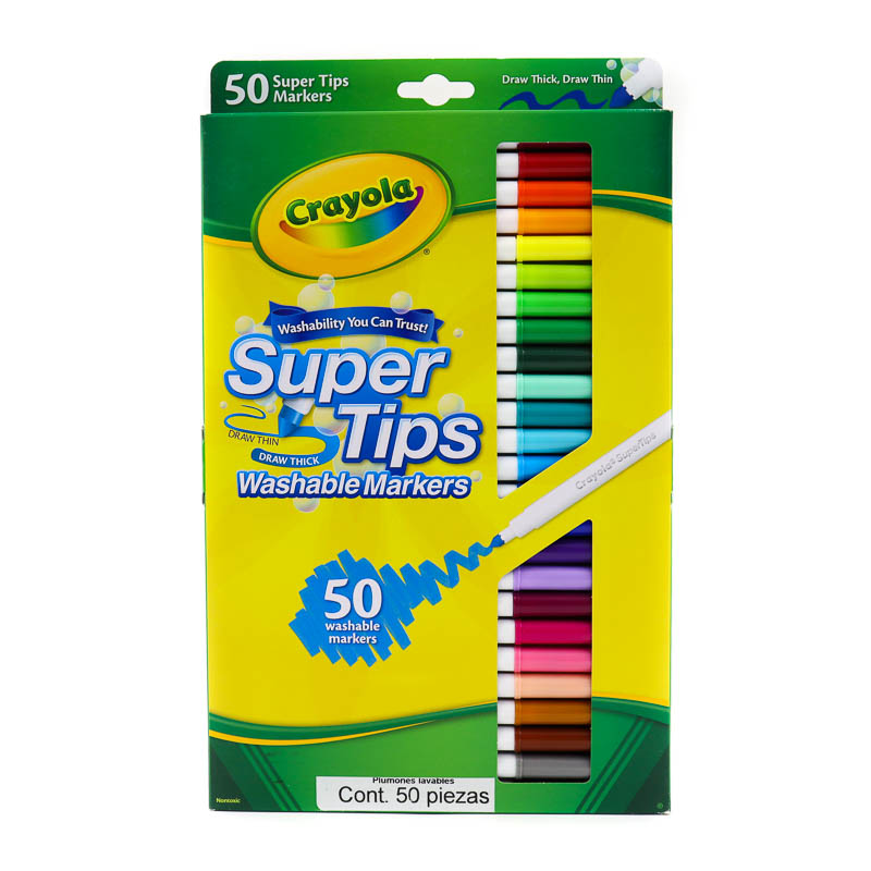 Fotografía real de un paquete de plumones Crayola Super Tips