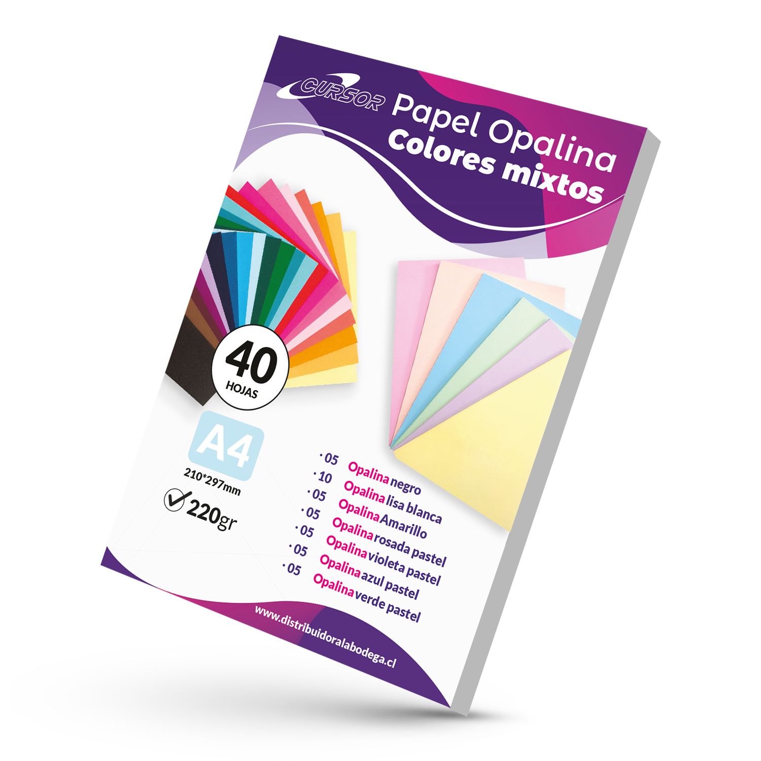 Fotografía real de un paquete de opalina Cursor multicolor