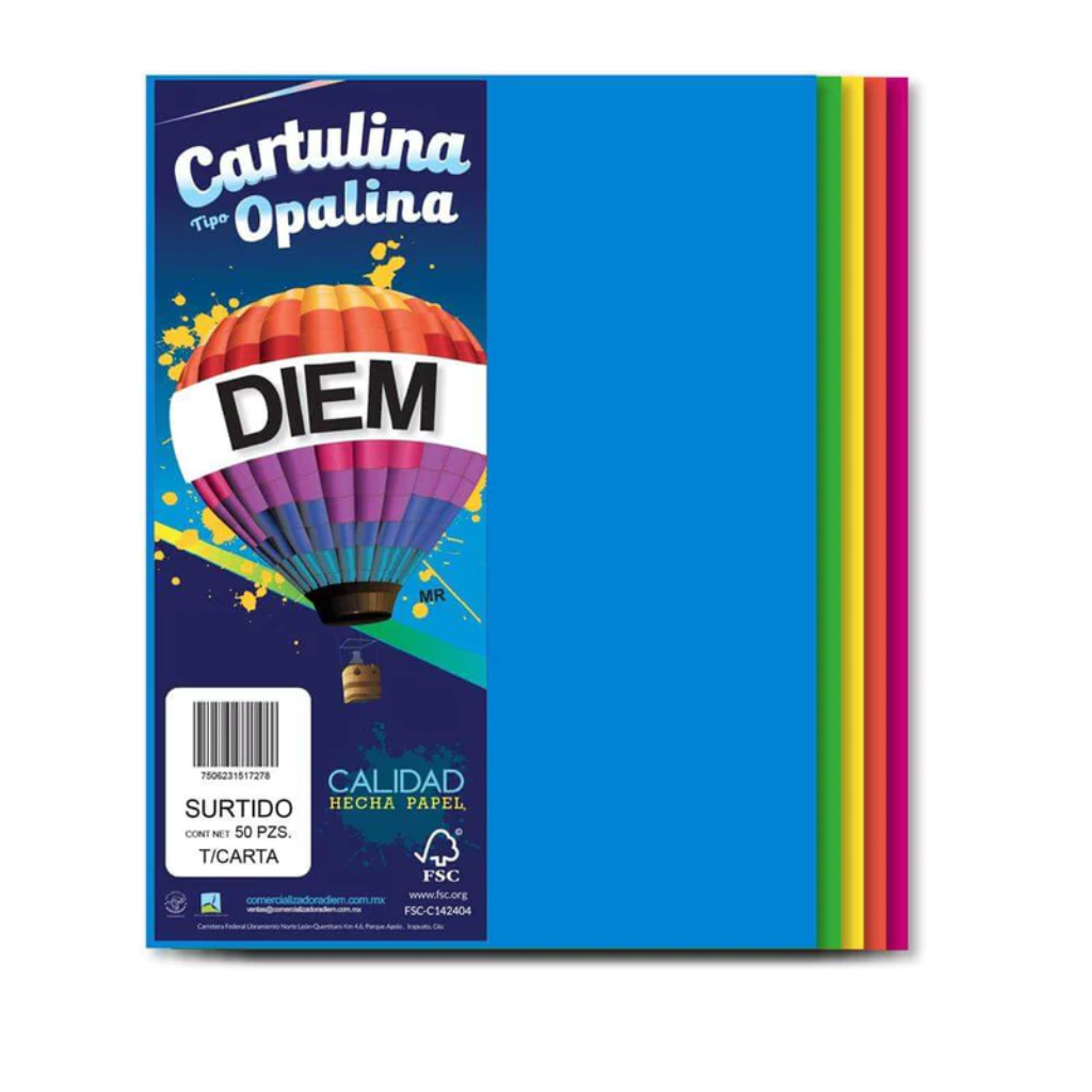 Fotografía real de cartulina tipo opalina DIEM de colores